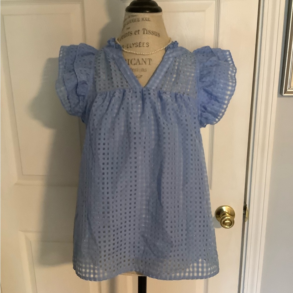Entro Light Blue Gingham Blouse
